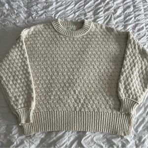 aerie Cable Knit Crew Neck Cream Womens Sweater